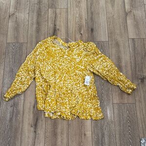 Time and Tru Mustard Floral Peplum Blouse